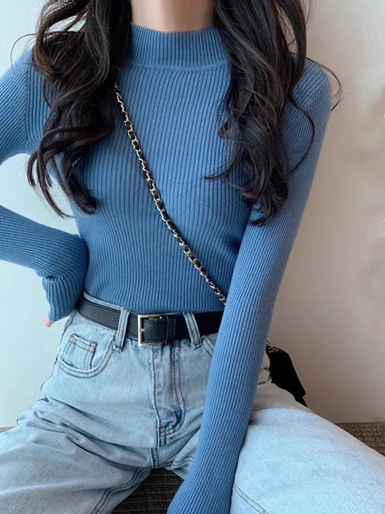 

Осенне-зимние базовые вязаные теплые свитера с высоким воротником 2022 женские пуловеры однотонные минималистичные Дешевые топы