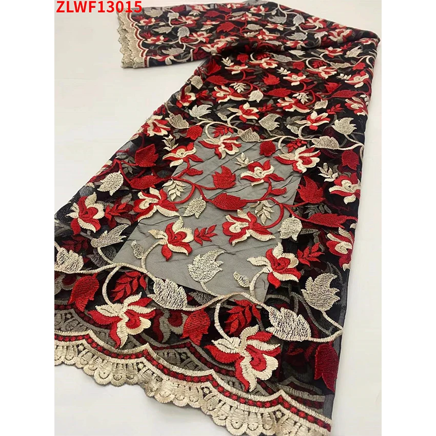 

Latest African Embroidered lace New Arrival Ankara Tulle Mesh Lace Fabric suitable for ladies dress sewing ZLWF13015