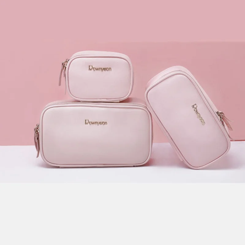 

Rownyeon Custom Logo Private Label Pu Leather Dark Pink Waterproof Cosmetic Brush Travel Case Zip Makeup Designer Bag