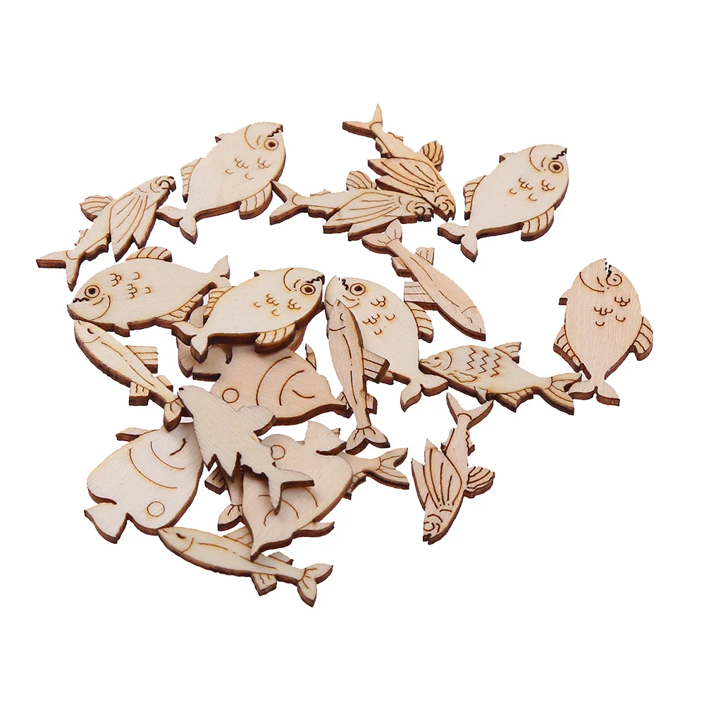 

20pcs DIY Wooden Painting Slices Fish Wood Pieces Wood Crafts Accessories