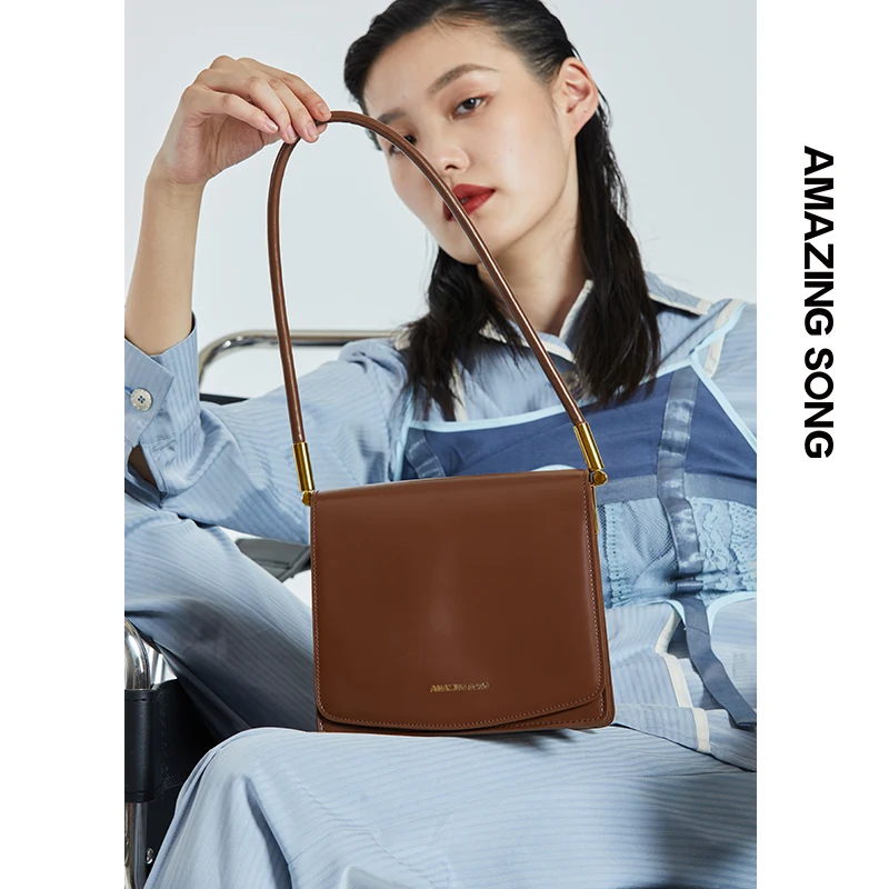 

Amazing Song Tofu Bag Hasp Square Single-Shoulder Bag Handbags Elegant Niche Genuine Leather