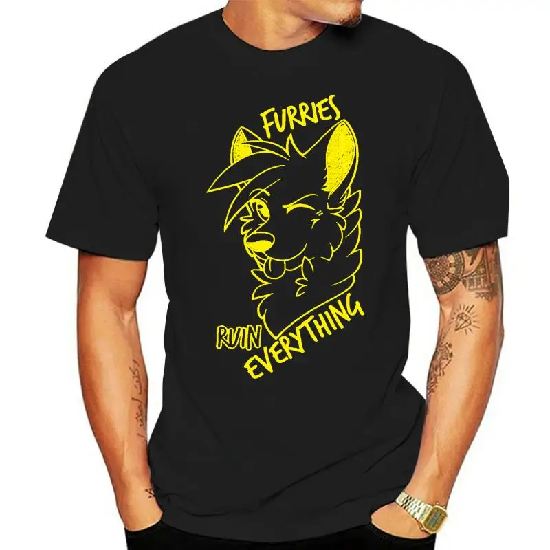 

Furries Ruin Everything Creative Customized Letters Printed Men's T-shirt 2022 Short Sleeve Cotton Casual T-shirt Tee
