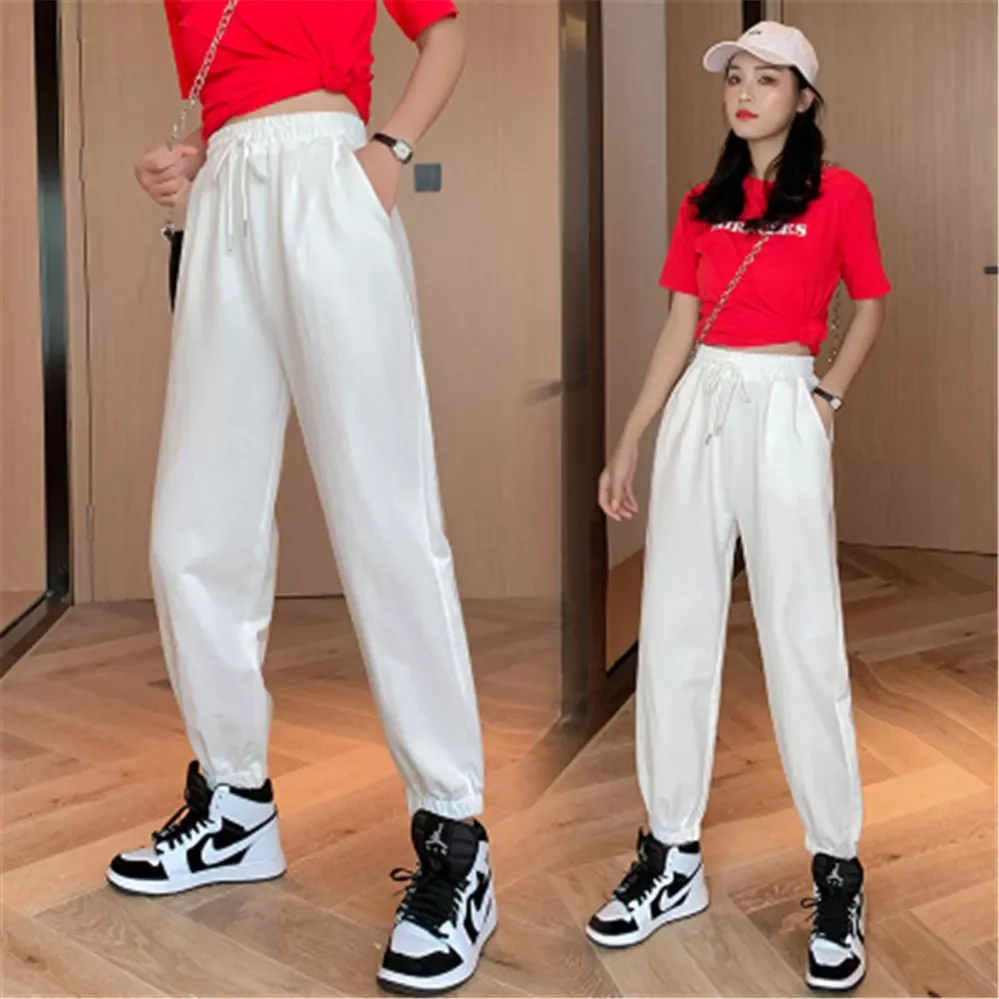 

Free Delivery Fashion Candy Color Orange Pink Gray Sports Pants Female Street Leisure Harem Pants S-XL 2020 Summer Women Sweatpa