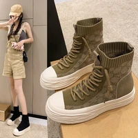 spring and autumn 2022 new breathable knitted high top womens shoes soft soled sports boots skinny martin boots