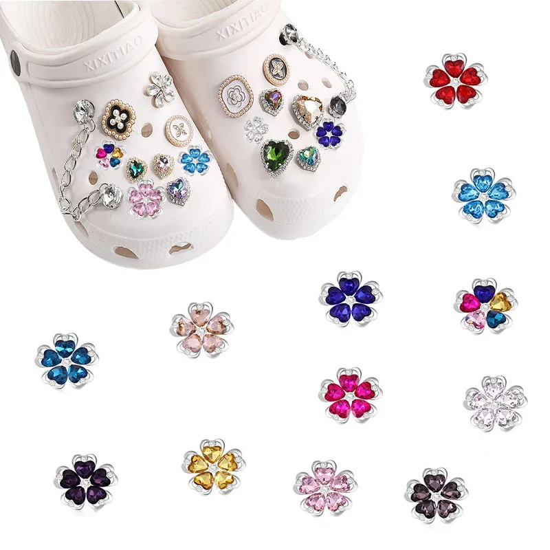 

1pcs Heart Alloy Flower Flat Back Shoe Charms DIY Jewelry Accessories Sparkling Crystal Decoration Clothes Sewing Crafts Making