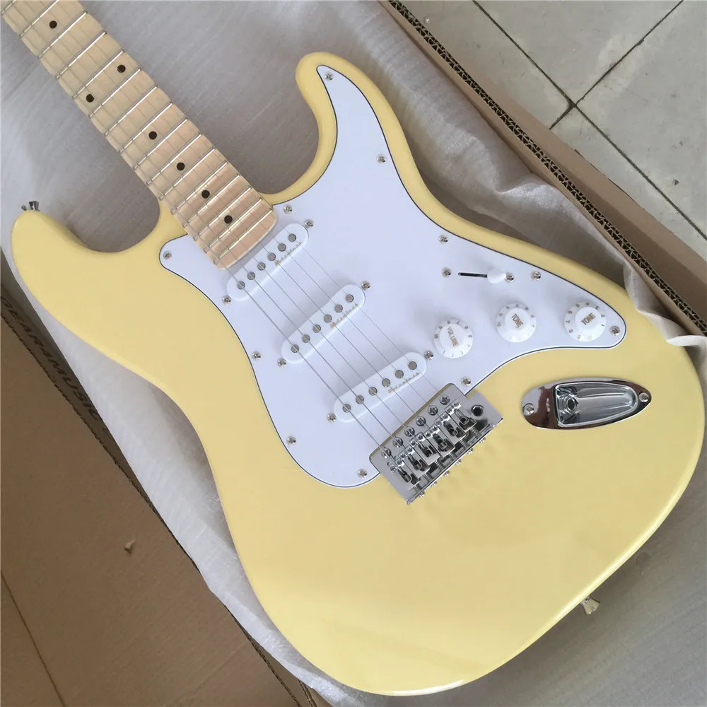 

Fantasy Guitar, factory direct cream yellow st electric guitar,chrome hardware,free shipping guitars guitarra