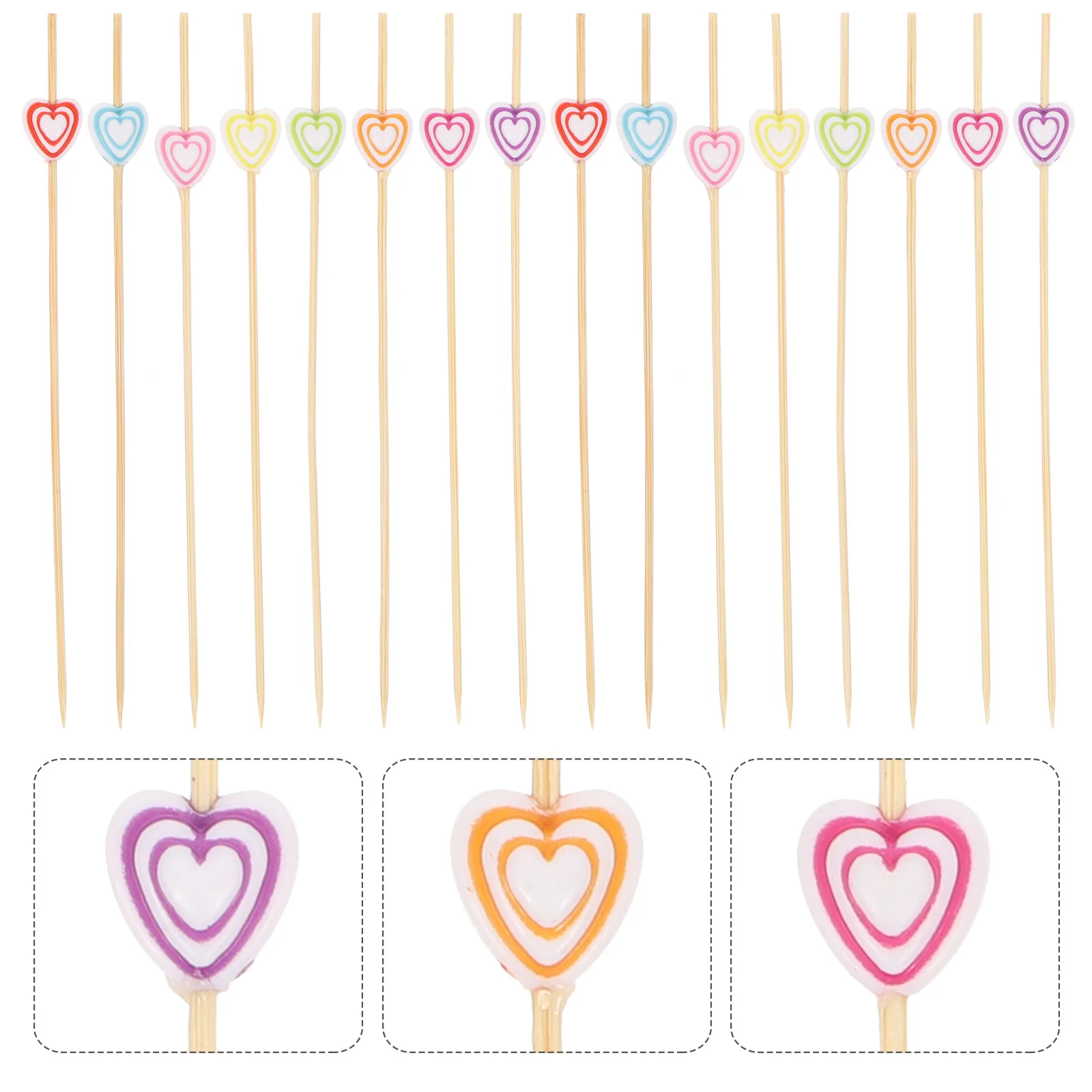 

200 Pcs Fruit Stick Bamboo Cocktail Picks Party Cake Decor Disposable Cup Acrylic Heart Food Cupcake Decorations Cups