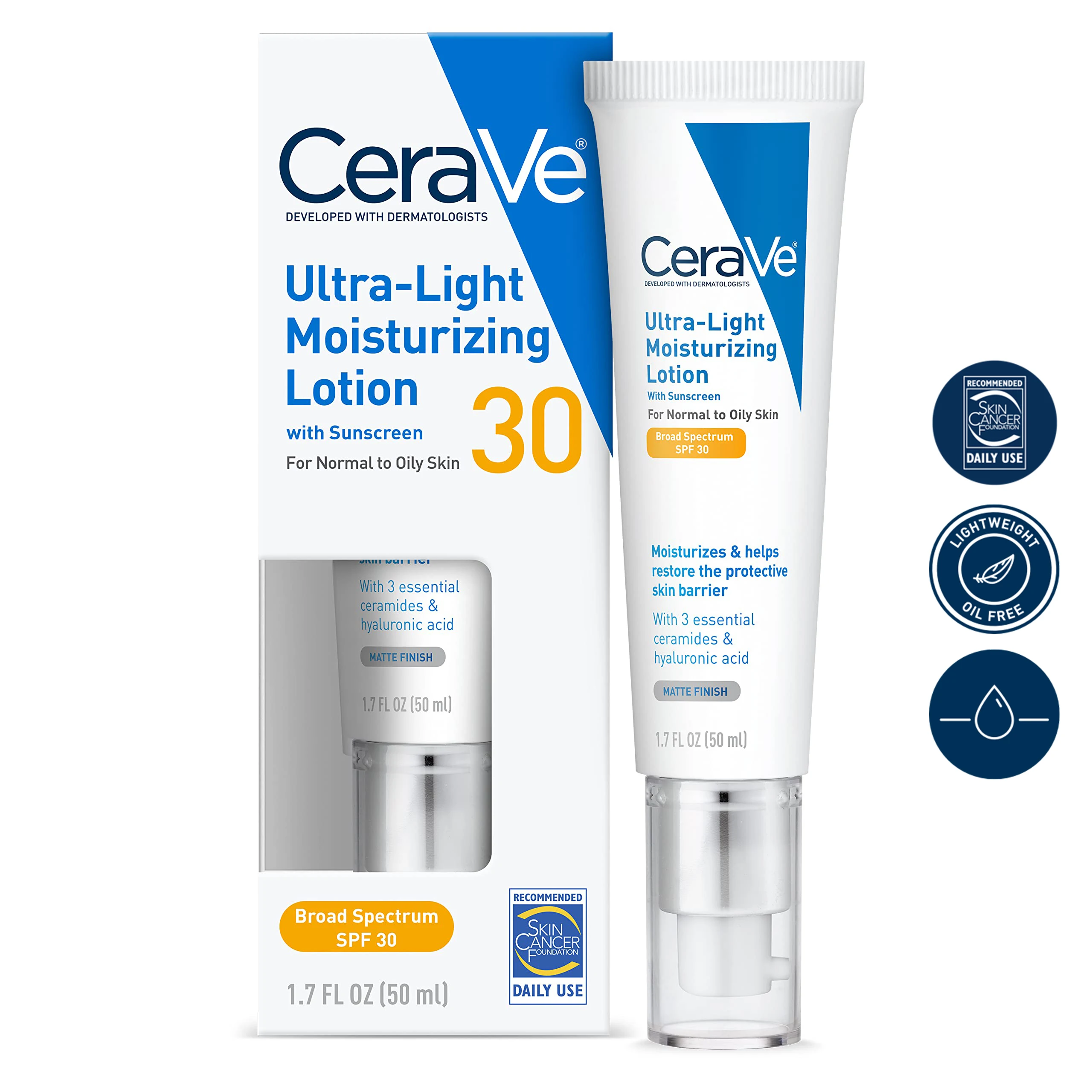 

CeraVe Skin Care Ultra-Light Moisturizing Lotion SPF 30 Face Sunscreen Lightweight Oil-Free Moisturizer Day Cream 50ml