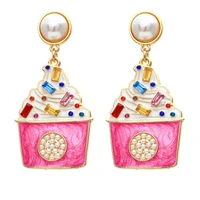 2022 new cartoon pearl ice cream earrings for woman creative jewelry gifts accessories