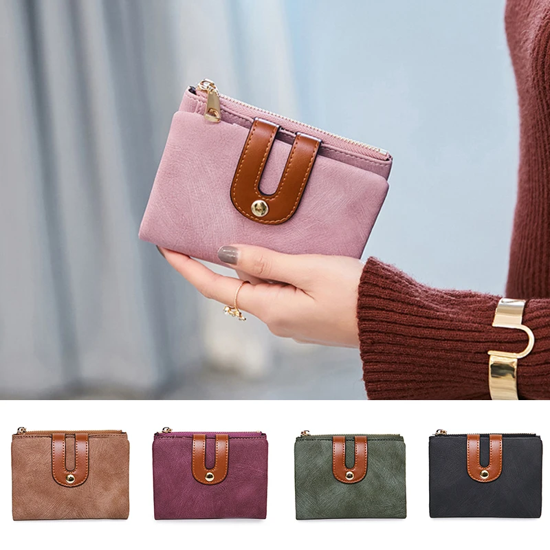 

Women's PU Wallet Color Block Zipper Purse Mini Handheld Money Pouch for Outdoor Shopping PR Sale
