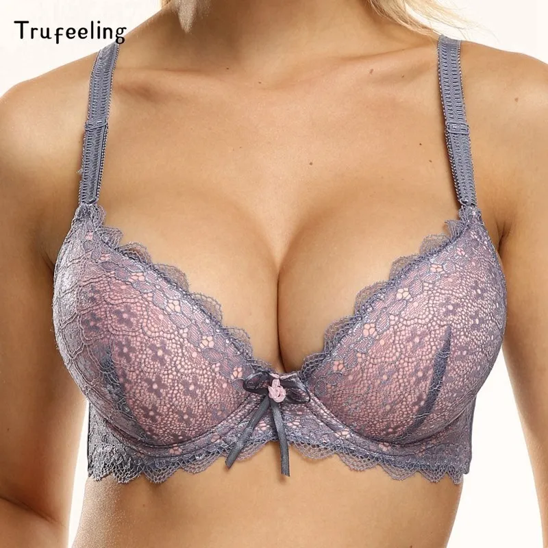 Trufeeling Two-color Thick Doble Layer Padded Push Up Bra Sexy Lingerie Adjustment Sexy Underwear Women Plus Size Brassiere