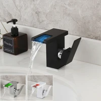 yanksmart led waterfall basin faucet bathroom basin faucets matte black sink mixer solid brass sink faucet