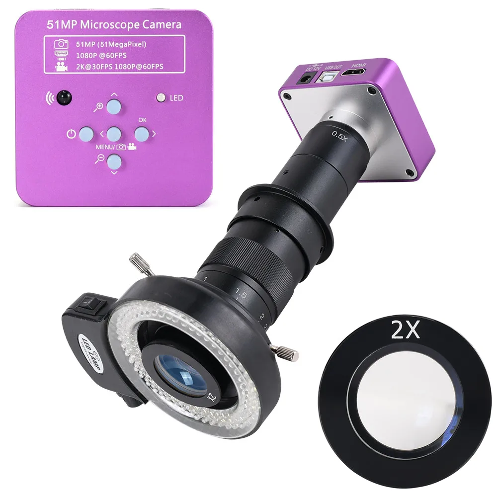 

51MP 1080P FHD Digital Microscope 180X C-Mount Lens HDMI USB Industrial Electronic Microscope Camera for Phone Repair Soldering