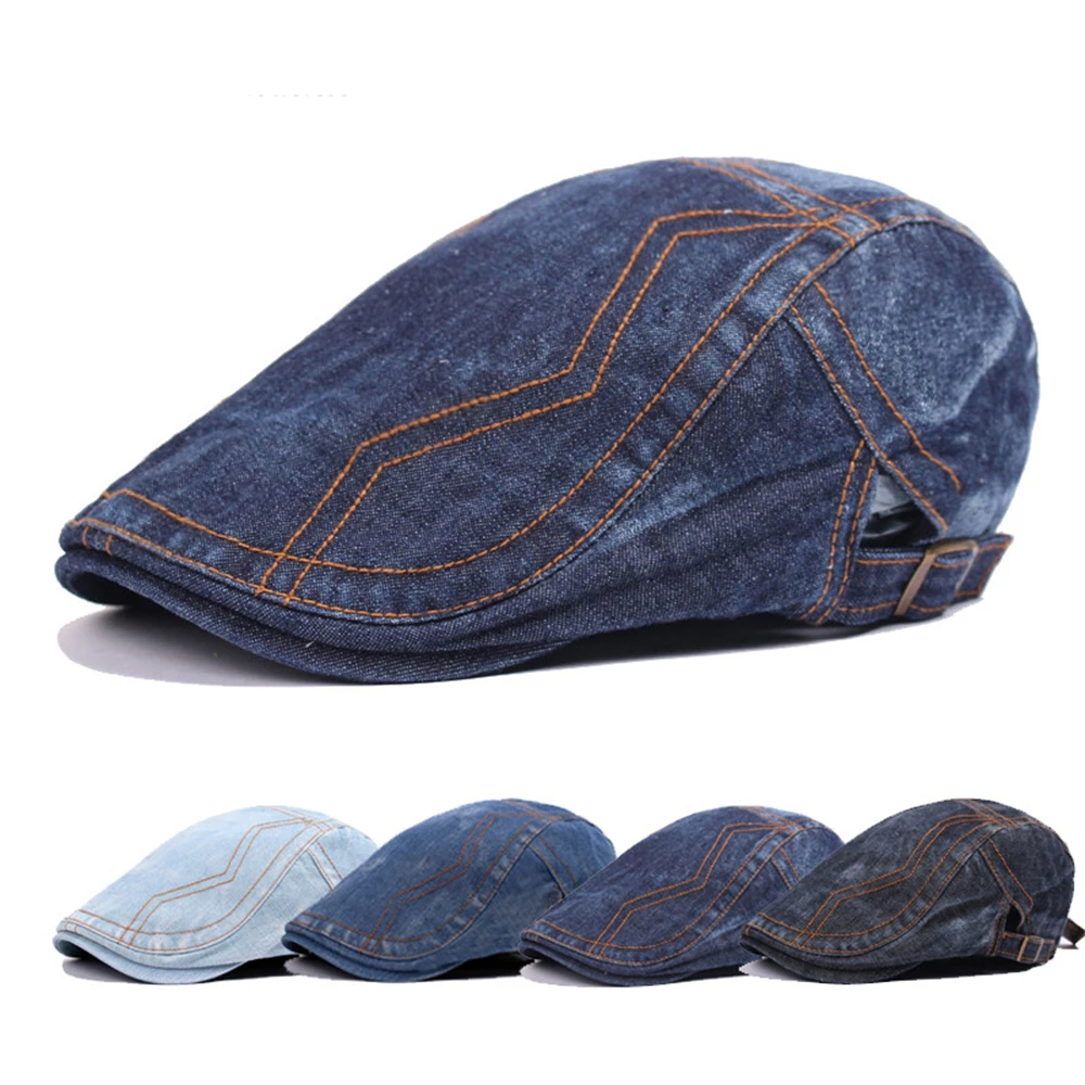 

Spring Autumn Breathable Denim Solid Newsboy Caps Men Washed Flat Peaked Cap Women Painter Beret Outdoor Sunshade Hats