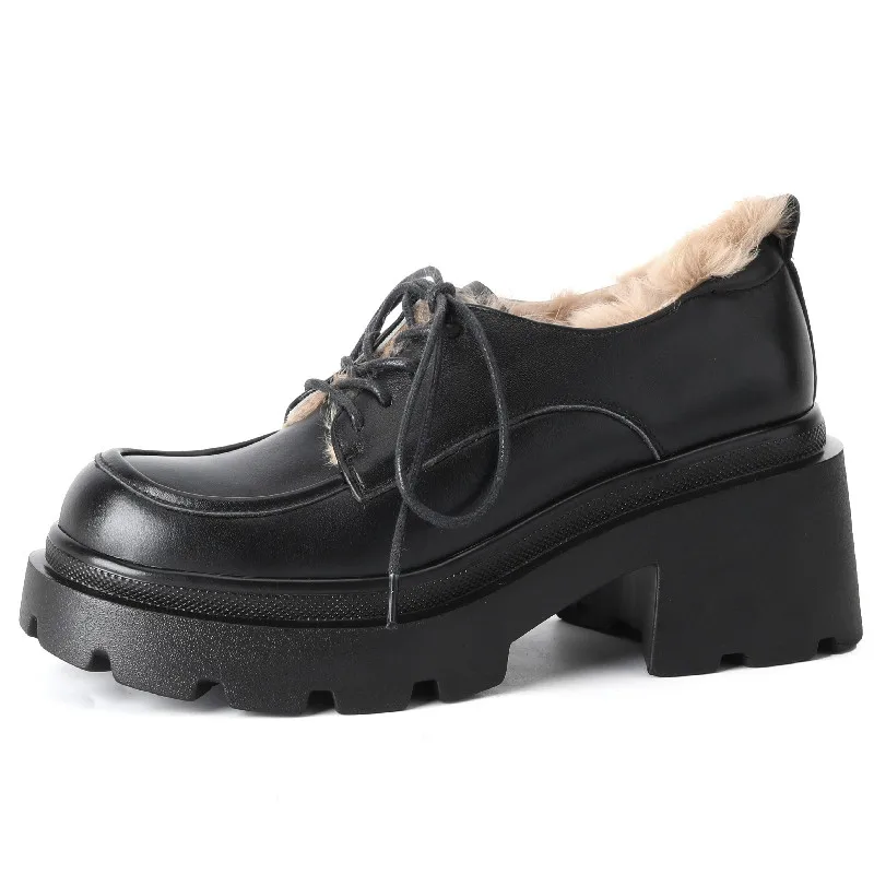 

Женские классические туфли-лодочки Dilalula, Теплые повседневные рабочие туфли на платформе из натуральной кожи, на толстом каблуке, со шнуровкой, в стиле ретро, весна-осень
