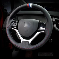 diy customized black suede leather car steering wheel cover grip on wrap for honda civic cr v xrv accord urv jade