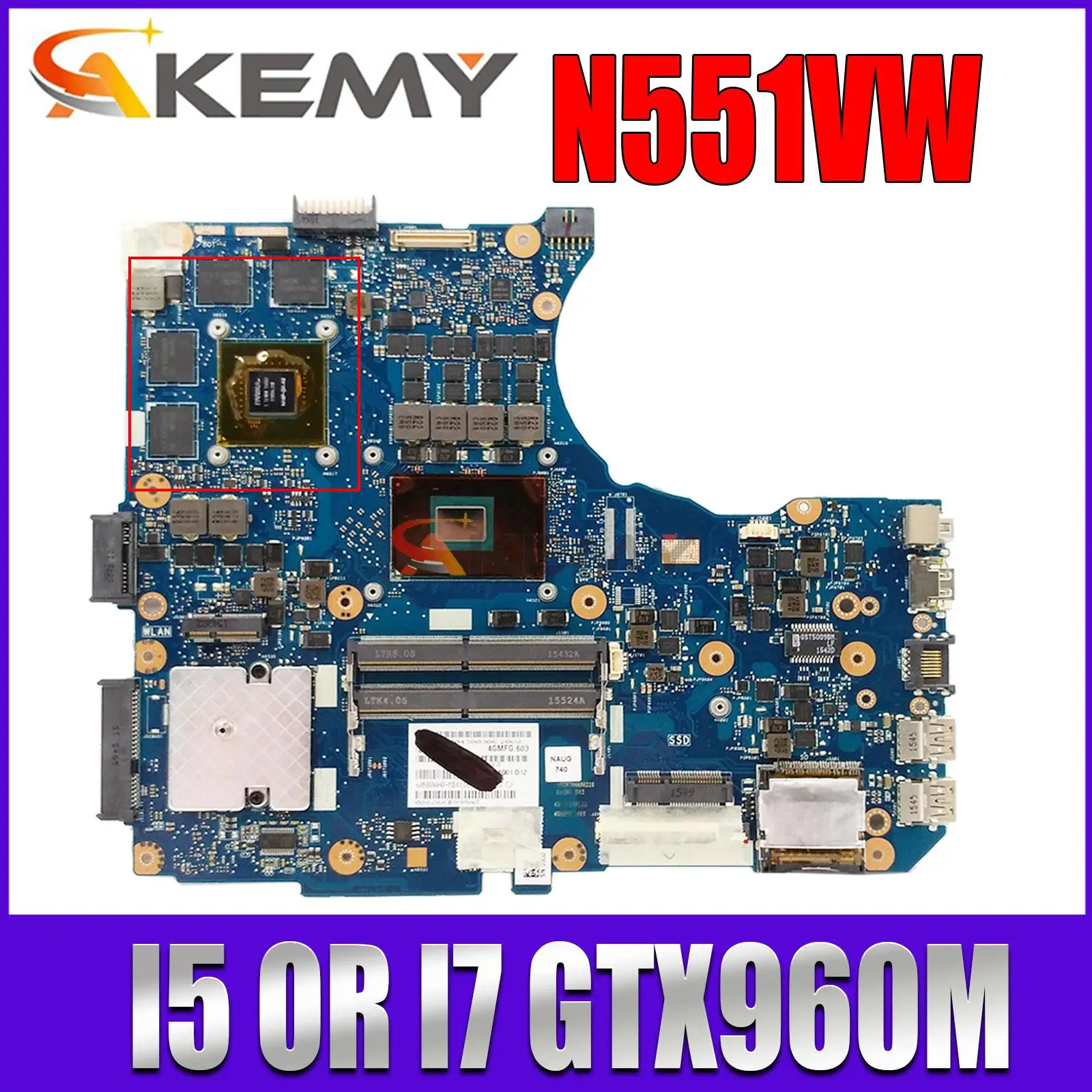 

G58V Notebook Mainboard For ASUS N551VW G551V G551VW FX551V FX551VW GL551VW N551V Laptop Motherboard I5-6300HQ I7-6700HQ GTX960M
