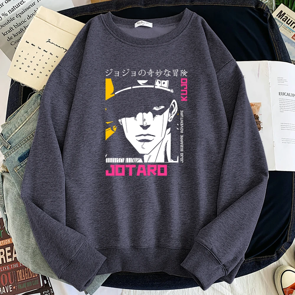 

Jojo Bizzare Jotaro Printed Mens Hoodies Harajuku Oversized Long Sleeve Crewneck Casual Pullover Autumn Fleece Male Sweatshirt