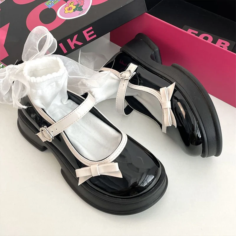 

Женские босоножки с бантом, туфли-лодочки в стиле «Лолита» на среднем каблуке, туфли-лодочки для студенток, Классическая обувь, Новинка лета...