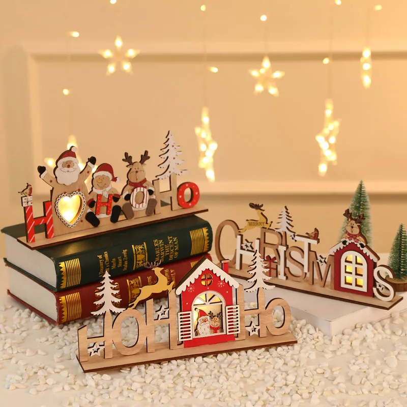 

Christmas LED illuminated Wooden Santa Claus Shape Ornaments Snowman Night Lamp for Home Table Decoration Navidad New Year Gifts