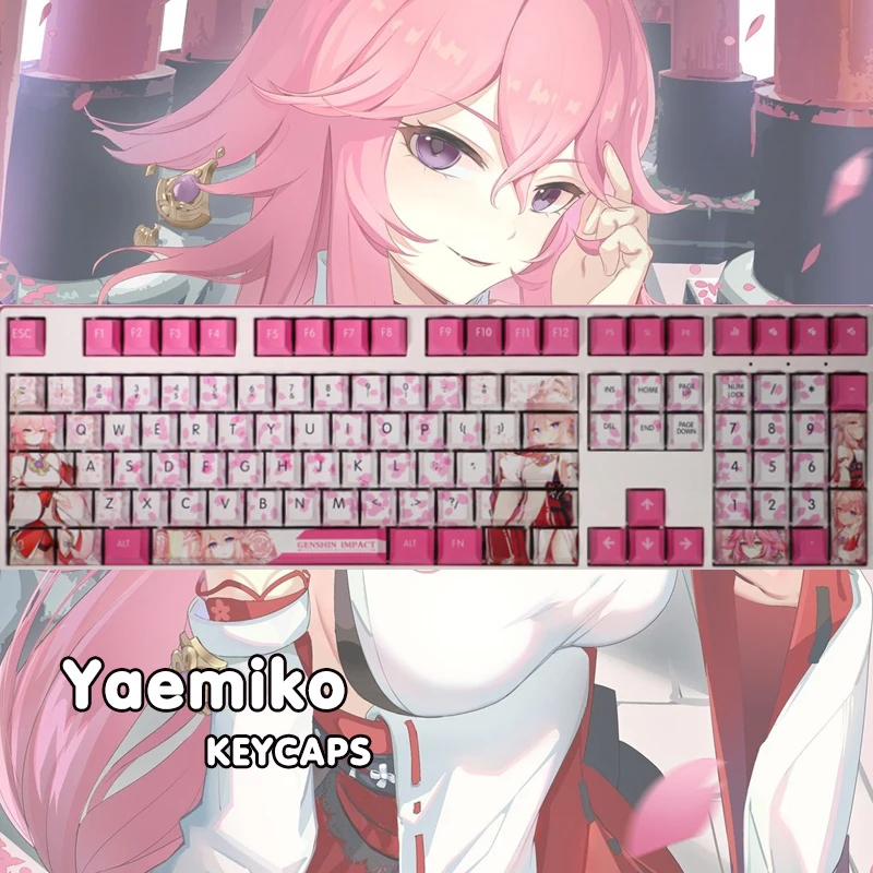 

Color Cosplayer Pbt Genshin Impact Yae Guuji Keycaps Keyboard Decoration Fans Otaku Game Player Cosplay Props Gifts Keycap