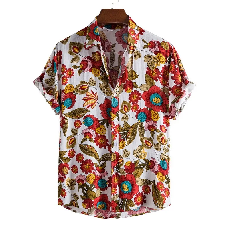 

Floral Hawaiian Aloha Shirt Men 2021 Summer Short Sleeve Quick Dry Beach Wear Casual Button Down Vacation Clothing Chemise Homme