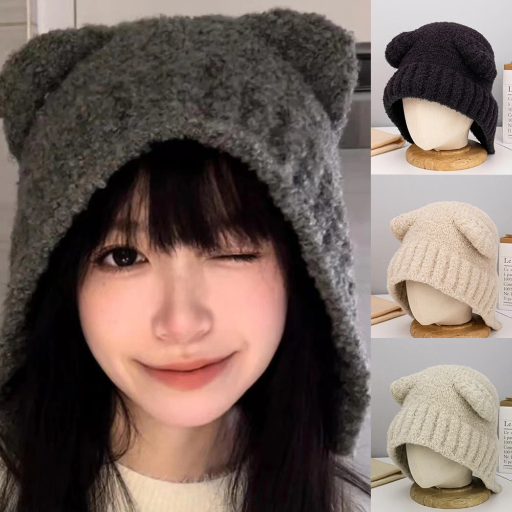 

1Pc New Y2K Trend Unisex Beanie Hats Crochet Ear Protection Skullies Hats Solid Color Women Fall Knitted Beanie Winter Warm Hats