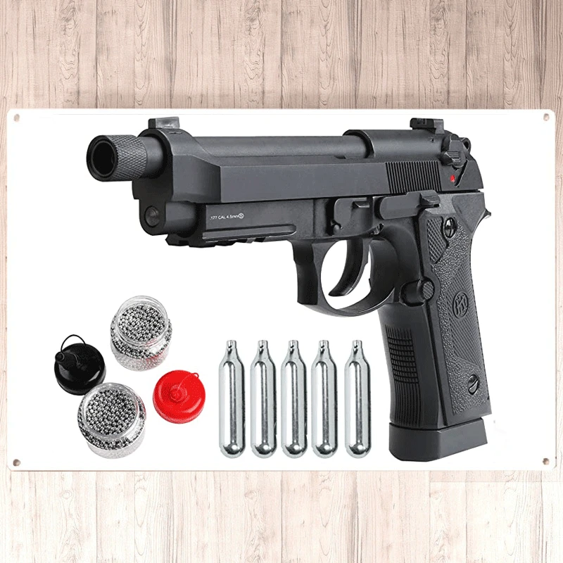 New 2022 Air  Pistol Full Metal CO2 Blowback M9 Style Series airsoft armas 4.5mm 0.177 BBS W/14mm CCW Metal Wall Sign 8*6inch