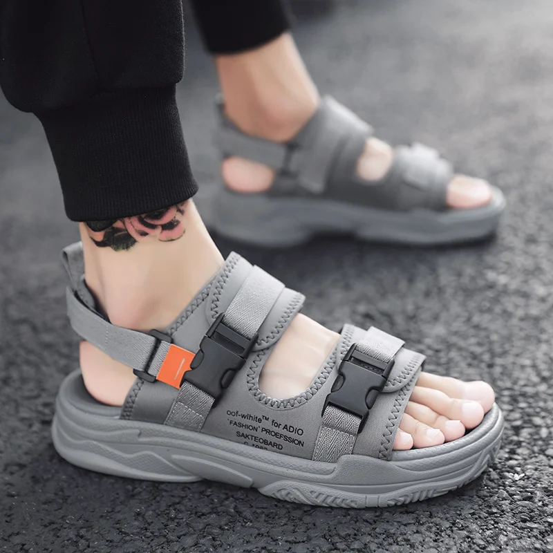 

Men's Summer Open Toe One Word Casual Sandals Thick Bottom Non Slip Breathable Soft Sole Comfortable Dual Purpose Beach Sandals