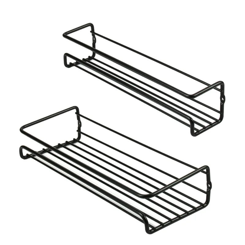 

Настенная черная стойка для хранения, стойка для приправ, кухонная стойка без перфорации