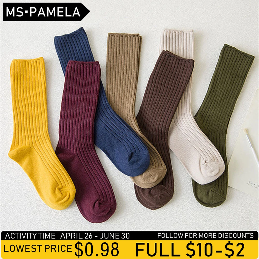 

Classic New Loose Socks Women 200 Needles Cotton Knitting Rib Solid Colors 14 Kinds of 4 Seasons Basic Daily Women Socks