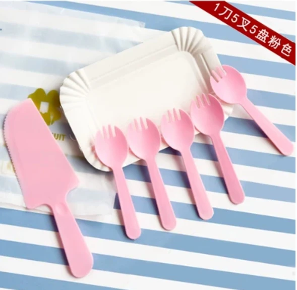 

10 sets Disposable cake tableware birthday utensils forks plates combination paper plates paper plates packaging and mailing