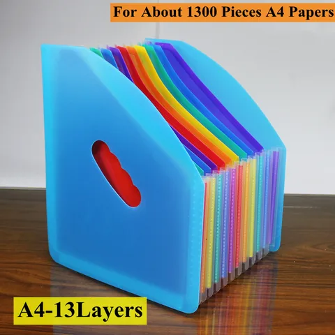 Папка для файлов формата А4, рабочий стол, расширяющийся органайзер для документов формата А4, 13 карманов, многослойный, Радужный, однотонный, для бумажных блокнотов формата А4