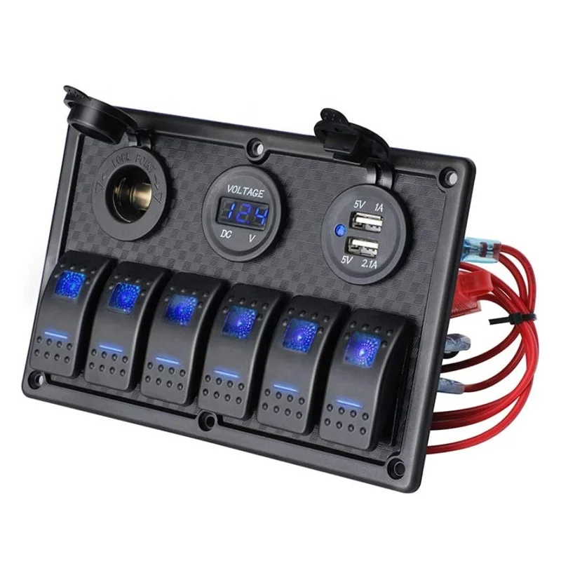 (1 упаковка) 5V Dual 2.1A USB зарядное устройство 6 Gang Boat 12V алюминиевая клавишная панель