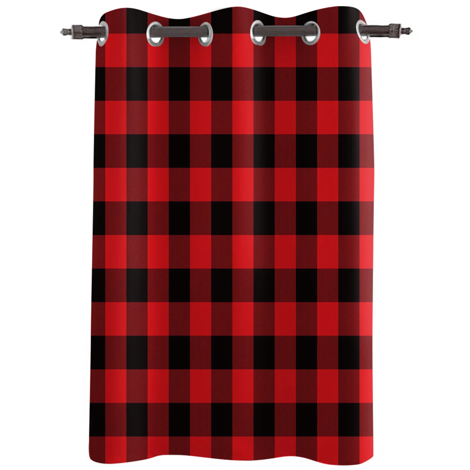 Красно-черная клетчатая геометрическая занавеска в стиле буффало для кухни, спальни и гостиной.