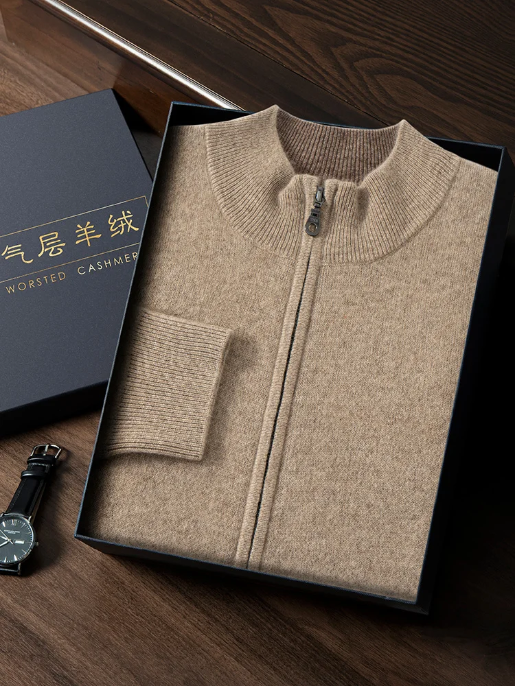 Роскошный мужской кардиган на молнии светильник свитер 100% из козы и кашемира