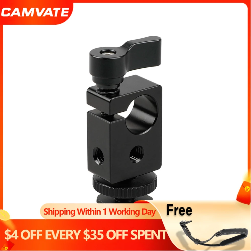 

Camvate Universal Standard 15mm Single Rod Clamp With Hot Shoe Mount For Flashlight /Monitor/LCD Light/Flash/Microphone Mounting