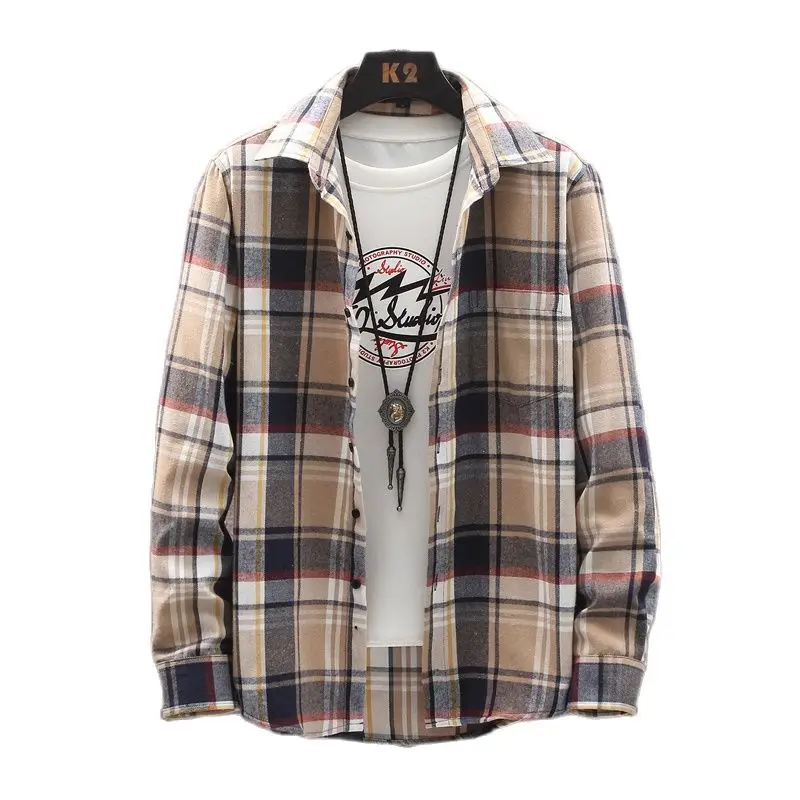 Plaid Shirt Men Spring And Autumn Style Loose Fashion Brand Long Sleeve Casual 2022 Summer Trend Ironed Stand Collar Clothes Men