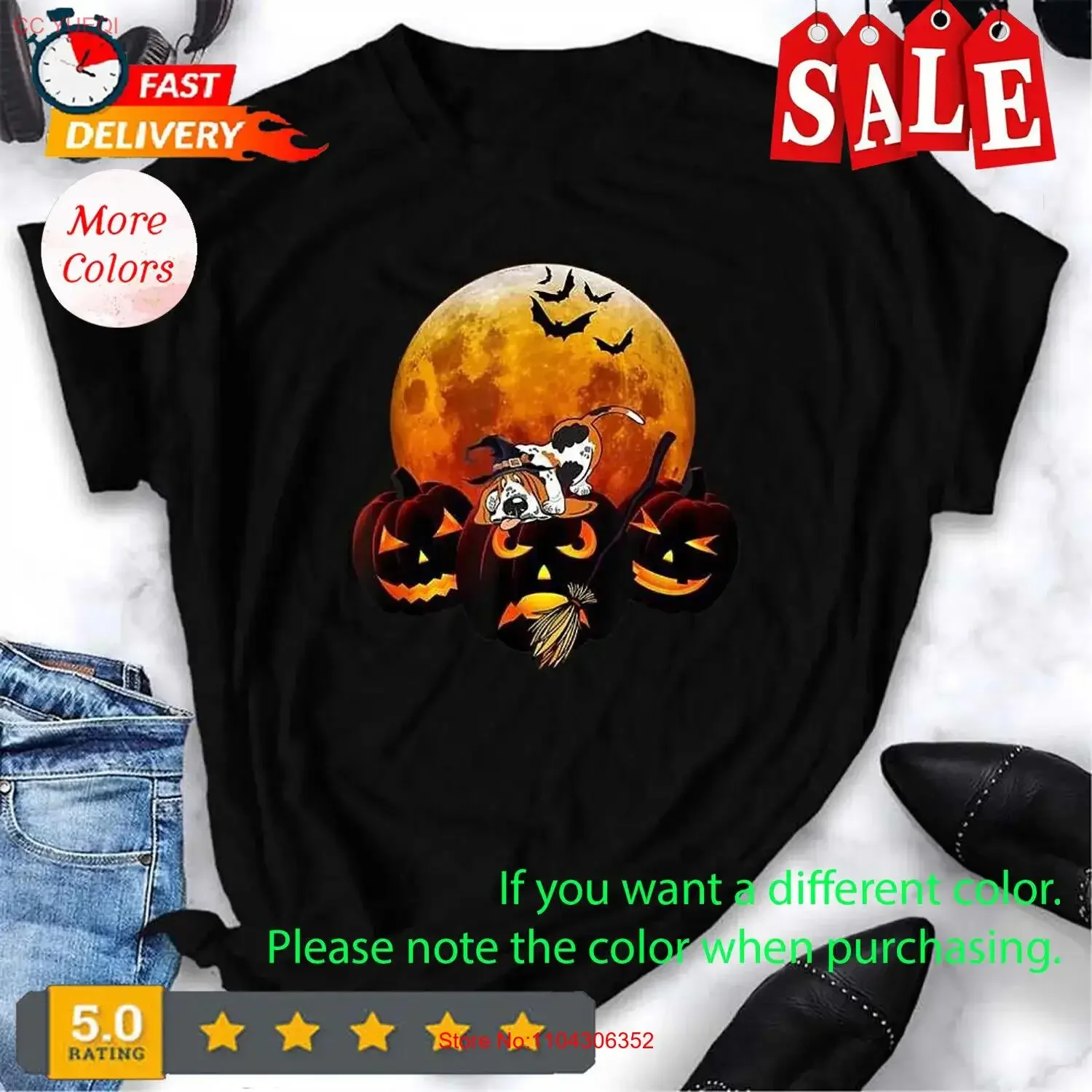 Забавный бассет-хаунд собака и луна костюм на Хэллоуин футболка для влюбленных