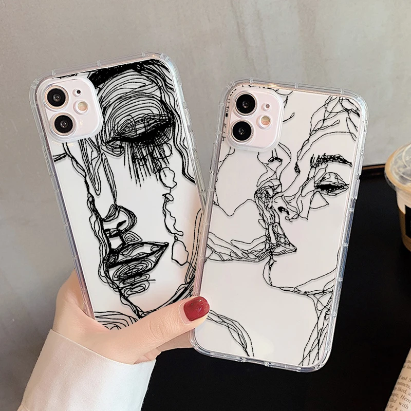 

Case For iphone 11 Case For iphone 13 12 Pro Max 12 Mini XS XR 7 8 Plus 6S SE 2020 Funda Portrait Sketch Soft Airbag Back Cover