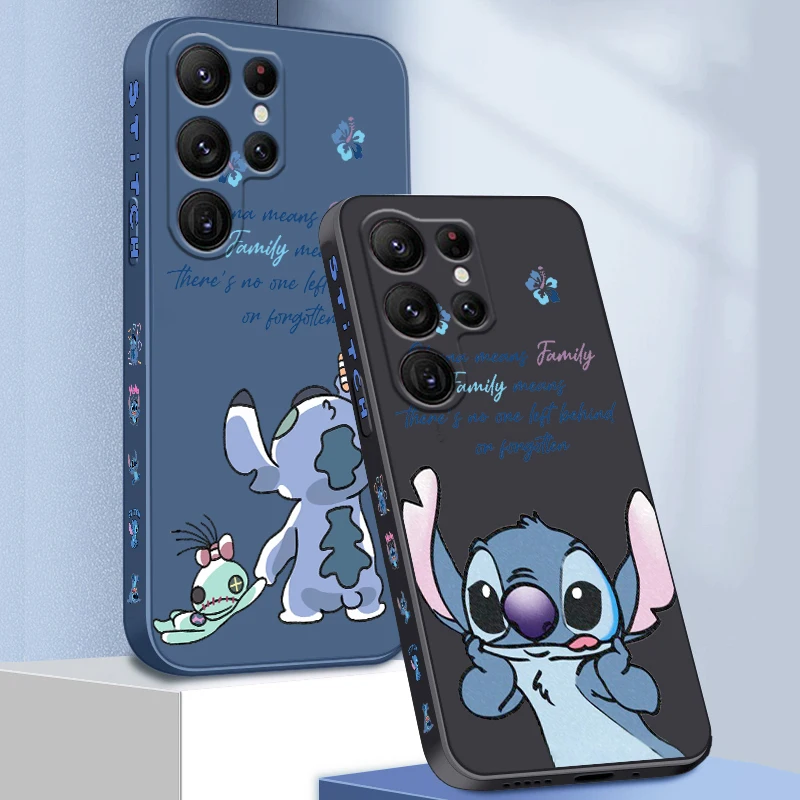 

Anime Cartoon Lilo & Stitch Liquid Left Rope For Samsung Galaxy S23 S22 S21 S20 FE S10 Ultra Plus Lite 5G Cover Phone Case