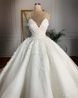 high quality ball gown spaghetti strap v neck wedding dress lace appliques bridal gowns princess royal vestido de novia