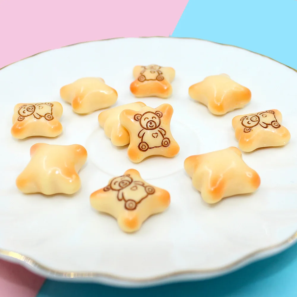 

10pcs Resin Bear Biscuit Fake Food Decor Miniatures Scrapbooking Accessories Planar Flatback Embellishments Mini Figurine DIY