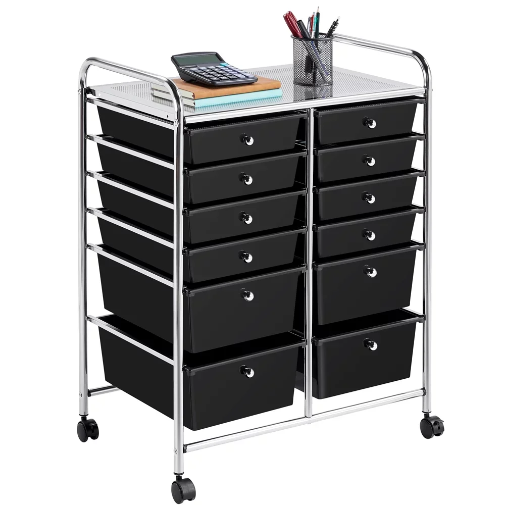 

New 12 Drawer Rolling Storage Cart Organizer with Lockable Wheels, Black Drawer Divider Drawer Cabinet Storage