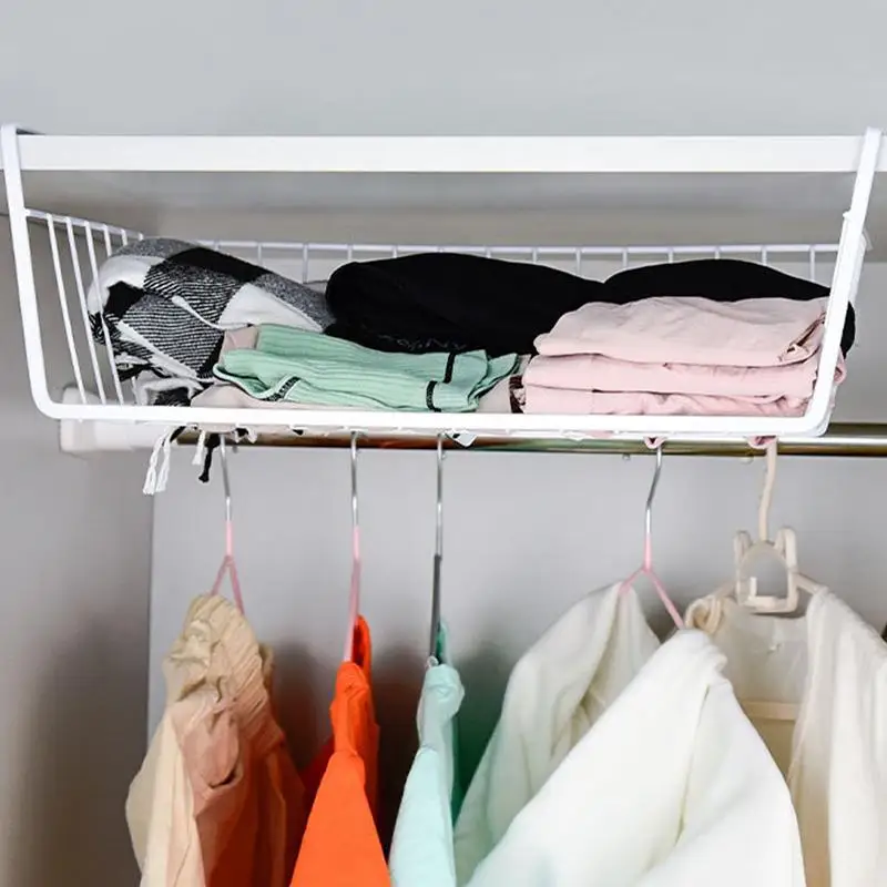 

Multipurpose Under Hanging Basket Closet Storage Rack Metal Shelf Finishing Rack Kitchen Cabinet Hanging Shelf Kitchen Organizer