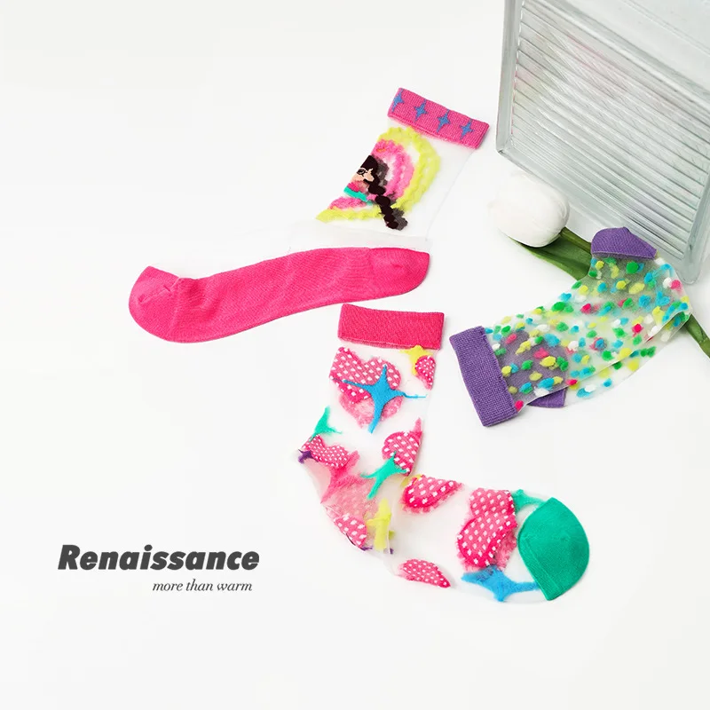 3 Pair Renaissance Women's Socks 23 Summer Thin Run Sweetheart Card Silk Socks Gift Box Boneless Mesh Eye Socks Female