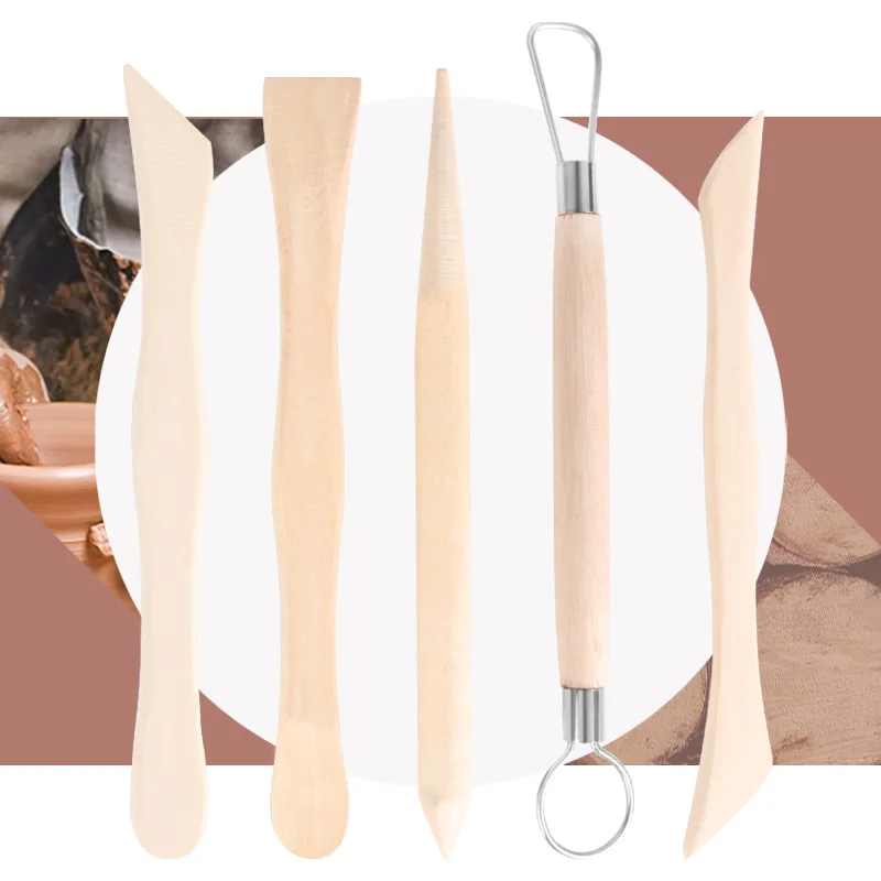 

5 pieces of wooden clay sculpture clay knife creative art supplies handmade clay pottery soft pottery carving tool carving knife