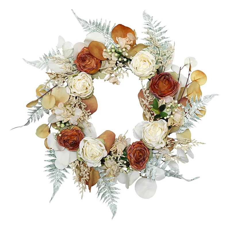 

20 Inch Artificial Floral Wreath Handmade Rose Flower Garland Wreath For Front Door Wall Window Wedding Home Decor
