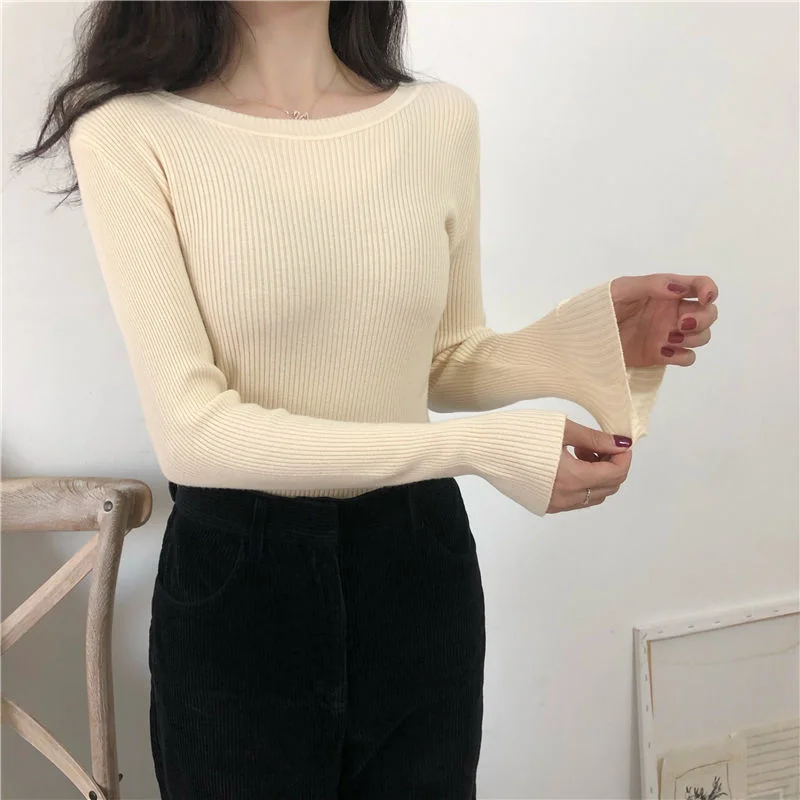 

Autumn winter Basic Knitted Sweater Women 2023 Korea new Solid color O-neck Slim Pullover woman Soft Long Sleeve Tops for Female