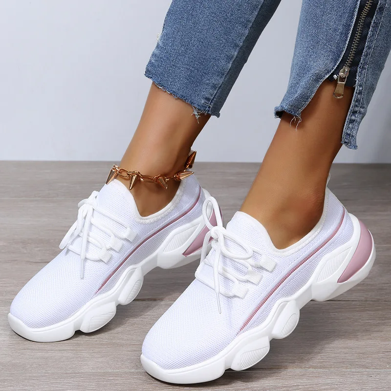 

Comemore White Platform Sneakers Women 2022 Fashion Lace-up Mesh Casual Sports Flats Wedge Summer Vulcanize Shoes Plus Size 43